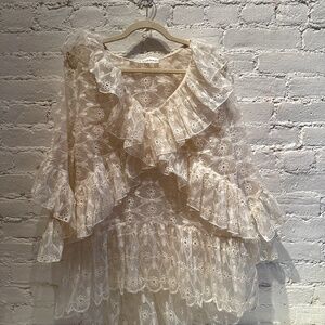 Source Unknown Lace Tiered Long Sleeve Blouse